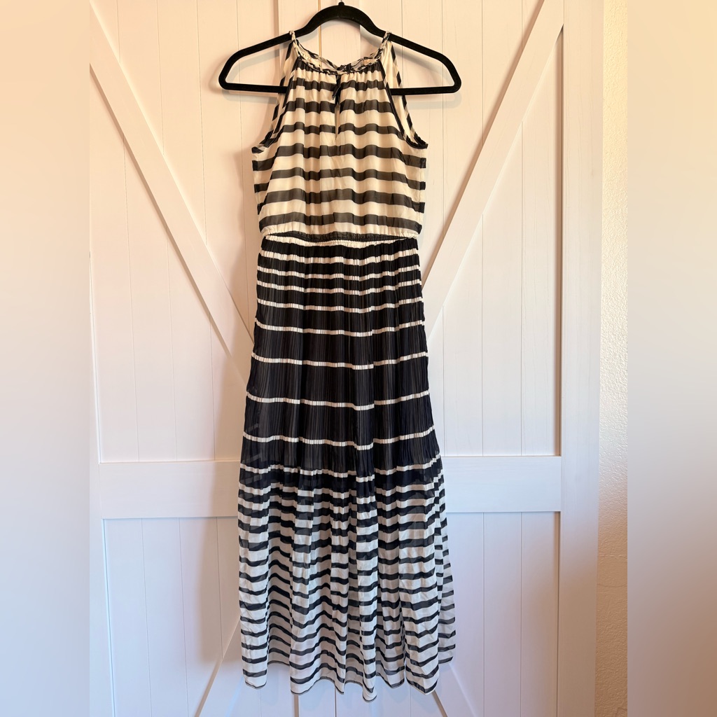 Maison Jules Navy And White Striped Halter Maxi Dress